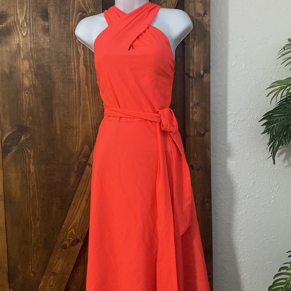 Tahari Dresses & Skirts - TAHARI Womens Coral Zippered Crisscross-neck Sleeveless Knee Length